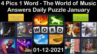 4 Pics 1 Word - The World of Music - 12 January 2021 - Answer Daily Puzzle + Daily Bonus Puzzle