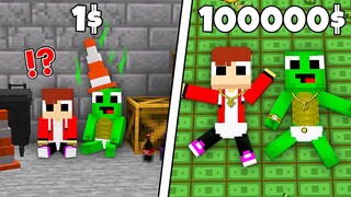 Baby Mikey & JJ EVOLUTION from poor to rich $1 to $999,999 in Minecraft challenge Maizen Mizen