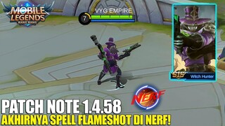 FLAMESHOT NERF, VALIR NERF, MASHA BUFF, SKIN SEASON 15 CLINT WITCH HUNTER - PATCH NOTE 1.4.58 MLBB