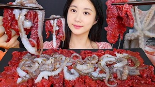 [ONHWA] Raw octopus + raw beef chewing sound!❤️🥰