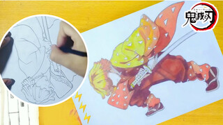 Menggambar Agatsuma Zenitsu dengan marker pen! [Proses Menggambar]