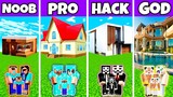 Minecraft Battle: Family Modern New Mansion House Build Challenge - Noob vs Pro vs Hacker vs God
