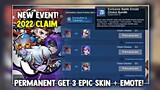 EXCHANGE EVENT! GET PERMANENT 3 EPIC SKIN AND EMOTES + MORE REWARDS! NEW EVENT | MOBILR LEGENDS 2022