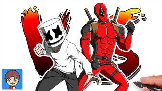 Cara Menggambar Marshmello vs Deadpool EPIC Battle dengan Mudah