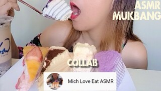 ASMR MUKBANG PAPER MOON MILLE CREPE CAKE COLLAB WITH @Mich Love Eat ASMR | EATING SHOW