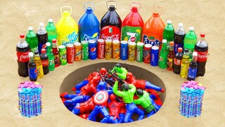 Spiderman Spilling Giant Coca Cola | Experiment Fanta, Mirinda, 7up, Mentos | Among Us
