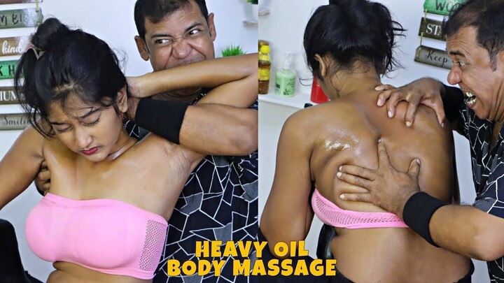 Girl Received Heavy Oil Body Massage by Asim Barber| Head Massage| Tail Bone Craking| ASMR