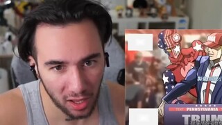 Orang asing menonton animasi Trump ala Jojo yang diproduksi oleh orang Tiongkok