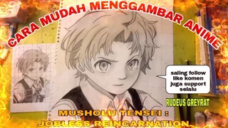 cara mudah menggambar anime MUSHOLU TENSEI JOBLESS REINCARNATION, RUDEUS GREYRAT