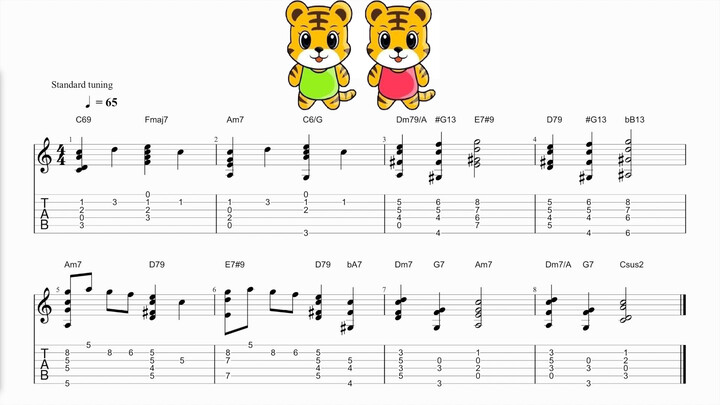 Guitar playing nursery rhymes- Two tigers