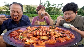 술도둑에 밥도둑! 오징어와 새우, 전복 넣은 해물 닭볶음탕! (Braised Spicy Chicken with Seafood) 요리&먹방!! - Mukbang eating show
