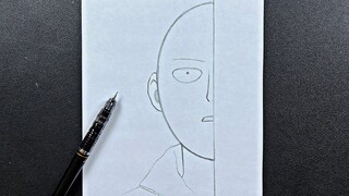 Easy anime drawing | how to draw saitama half face  [one punch man ] easy step-by-step