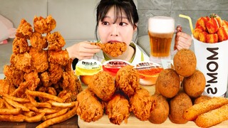 ASMR MUKBANG| 직접 만든 후라이드 치킨 떡볶이 치즈볼 치즈스틱 먹방 & 레시피 FRIED CHICKEN AND CHEESE BALL EATING