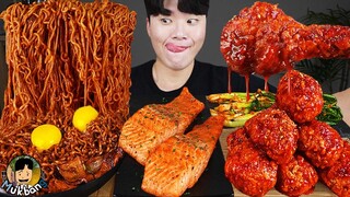 ASMR MUKBANG 직접 만든 양념 치킨먹방! 스테이크 짜파게티 레시피 & 먹방 FRIED CHICKEN AND BLACK BEAN NOODLES EATING SOUND!