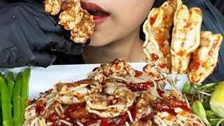 ASMR บะหมี่ต้มยำกุ้งสด (กุ้งสด 🔥🦐)