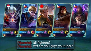 5 MAN GLOBAL FIGHTER IN EPIC RANK!! (WORLD'S BEST MLBB YOUTUBERS!?)