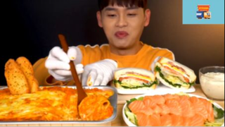 Mukbang bánh sanwich, cá hồi và tokboki phomai #anngon