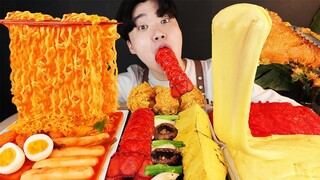 ASMR MUKBANG 떡볶이 & 버섯 스틱 & 치즈 양념 치킨먹방! FIRE Noodle & FRIED CHICKEN & CHEESE STICK EATING SOUND!