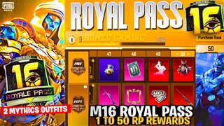 M16 Royal Pass Leaks | 1 To 50 Rp Rewards | 2Mythics Outfits |PUBGM/BGMI