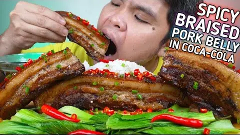 SPICY BRAISED PORK BELLY IN COCA-COLA MUKBANG | Collab W/ @Cuisenery