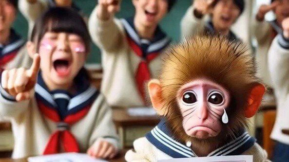 The little monkey got 0 points in the final exam and was isolated and laughed at by his classmates🥺🧨