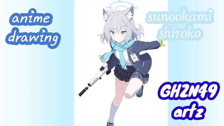 menggambar karakter blue archive (sunaookami shiroko)