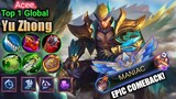 Intense Fight Epic Comeback | Yu Zhong Rank 1 Global Full Gameplay by Acee |Mobile legends Bang Bang