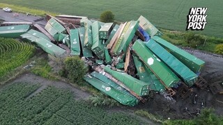 Aftermath of massive freight train derailment in Iowa, no injuries reported