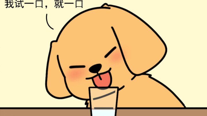 The little golden retriever may also have worries. For example, why do humans like to drink such unp
