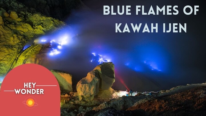 Blue Flames Erupt From Volcano