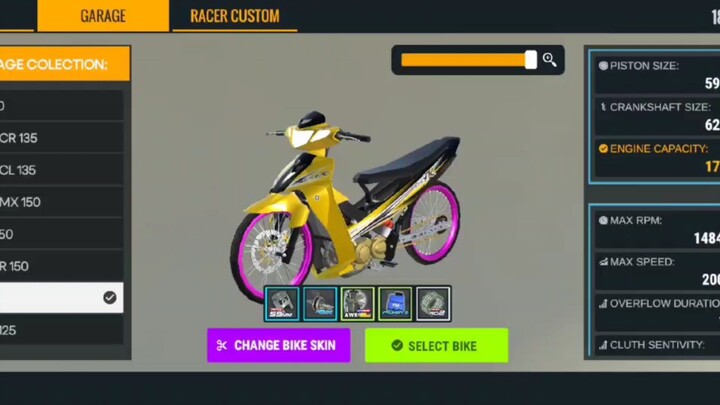 Starting Wheelie 125zr dalam game Drag Race