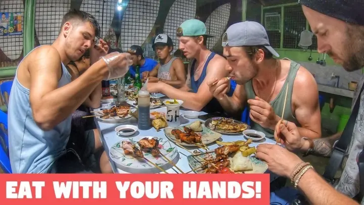 FOREIGNERS EATING Amazing Local FILIPINO BBQ At Night | FIGHTER BOYS Philippines