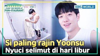 [IND/ENG] Yoonsu serajin itu sampe nyuci selimut MANUAL | Fun-Staurant | KBS WORLD TV 240415