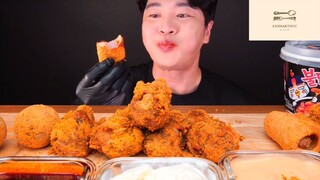 Mukbang gà rán giòn sốt phô mai phần 4 #anngon