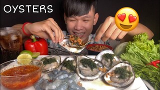 MUKBANG ASMR EATING OYSTERS RAW SHRIMP |បង្គា អយស្ទ័រ