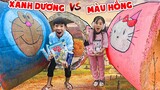 Thử Thách Ăn Đồ Ăn Màu Hồng Và Xanh Dương - Tìm Nhà Doraemon Và Hello Kitty ❤ KN CHENO Chị Hằng