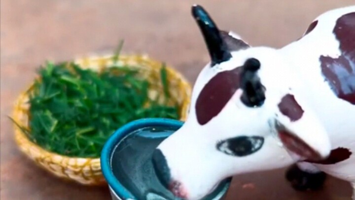 The little cow ate grass and drank water