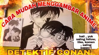 cara mudah menggambar anime detektif Conan., Conan edogawa dan Shinichi Kudo