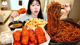 ASMR MUKBANG| 이사 기념🎉 짜장면 탕수육 양념치킨 먹방 & 레시피 FRIED CHICKEN AND BLACK BEAN NOODLES EATING