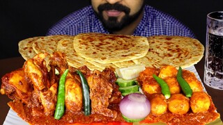 Special LACCHA PARATHA, CHICKEN CURRY, DUM ALOO, Chili, Cucumber, Onion ASMR Eating| #LiveToEATT