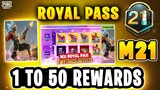 M21 ROYAL PASS 1 TO 50 RP REWARDS | FREE MYTHICS IN ROYAL PASS | MONTH 21 ROYAL PASS PUBGM