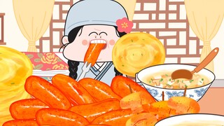 -Mukbang hoạt hình Truyền thuyết về Zhen Huân｜Súp nấm và bánh kếp hấp dẫn của Bé Jingbai~