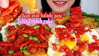 ASMR IKAN ASIN GABUS BALADO PETE + TELUR CEPLOK CABE + TEMPE MENDOAN | ASMR MUKBANG INDONESIA