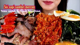 ASMR SEI SAPI SAMBEL MERCON + TELUR CEPLOK + TUMIS KANGKUNG | ASMR MUKBANG INDONESIA