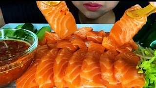 ASMR RAW SALMON MUKBANG ซีฟู้ด ( EATING SOUNDS )