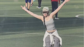 The senior schoolgirl dancing on the playground of Communication University of China on the weekend 