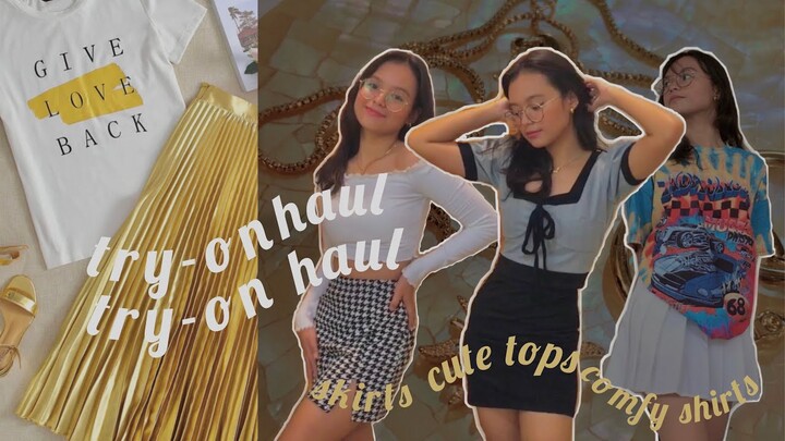 clothing try-on haul ft. shein, shopee, bsco 👒 | shirts, skirts, dresses