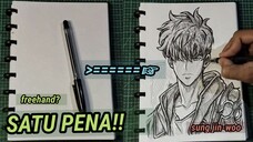 menggambar sung jin-woo mudah menggunakan satu pena, speed drawing sung jin-woo from solo leveling