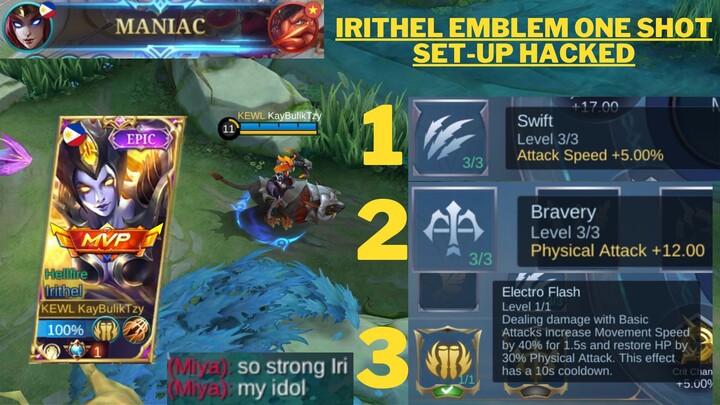 IRITHEL ONE SHOT EMBLEM SET-UP HACKED OTHERS DON'T KNOW I IRITHEL MANIAC I MLBB