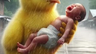 ไก่ช่วยลูกจากน้ำท่วม